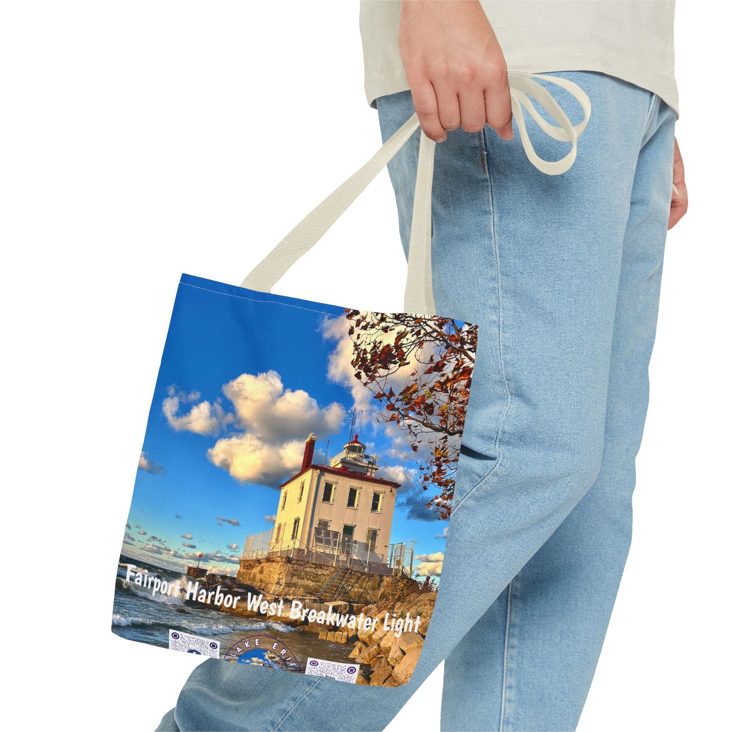 *Special Edition* Stylish Photo Tote Bag • "Fairport Harbor West Breakwater Light" • 5 color handle choices • Celebrating 100 Years!