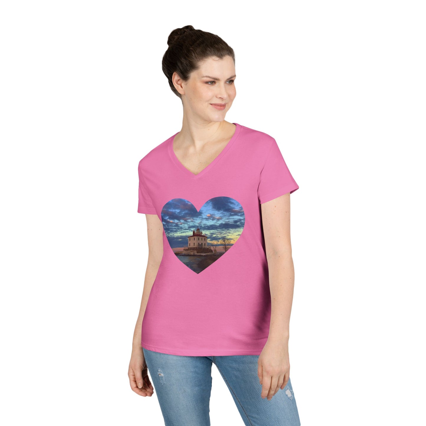 Ladies' V-Neck T-Shirt • 10 colors • "Love the Winter at the Light"