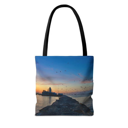 Stylish Photo Tote Bag • "Breakwater Birds" • 5 color handle choices