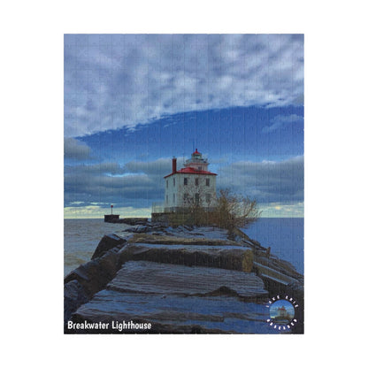 Dazzling Jigsaw Puzzles • "Breakwater Lighthouse" • 110, 252, 520, & 1014-Piece Puzzles for lighthouse lovers