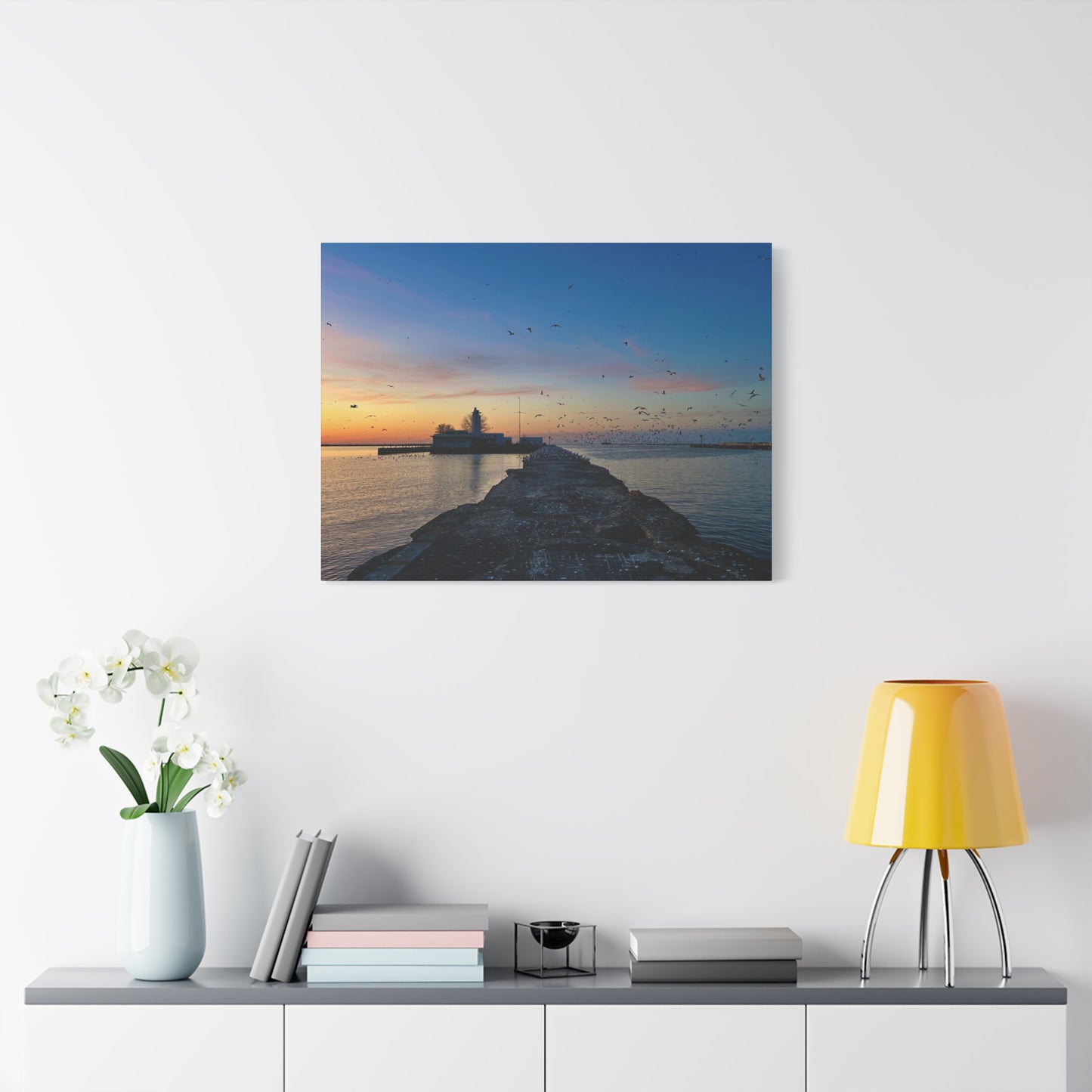 Colorful Canvas Print • "Breakwater Birds" • Vertical or Horizontal orientations • Sizes from 8"x10" to 30"x40"