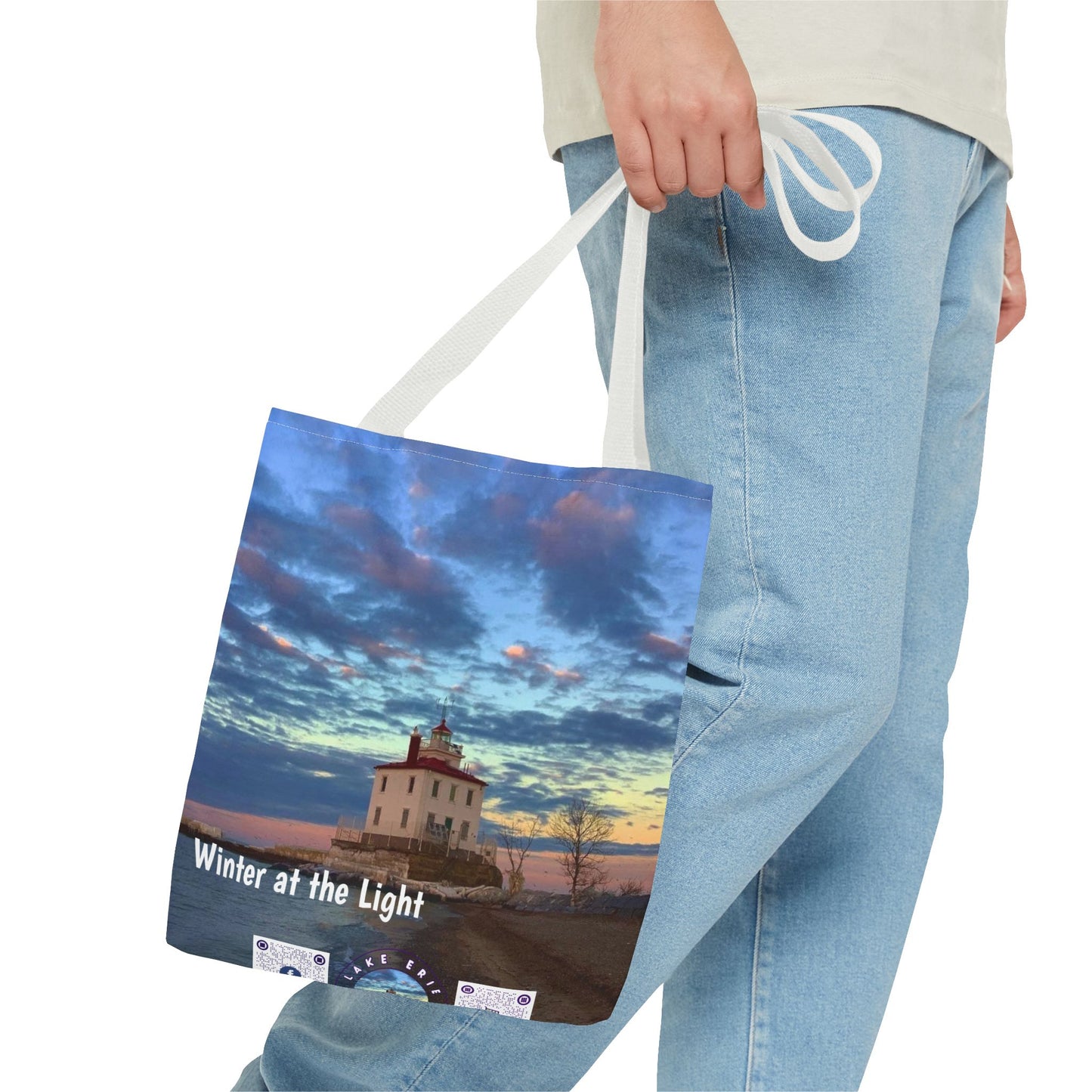 Stylish Photo Tote Bag • "Winter at the Light" • 5 color handle choices