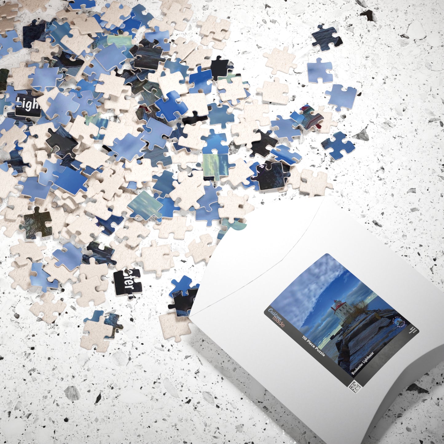 Dazzling Jigsaw Puzzles • "Breakwater Lighthouse" • 110, 252, 520, & 1014-Piece Puzzles for lighthouse lovers