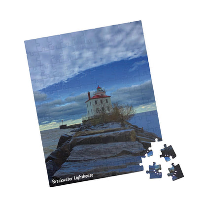 Dazzling Jigsaw Puzzles • "Breakwater Lighthouse" • 110, 252, 520, & 1014-Piece Puzzles for lighthouse lovers