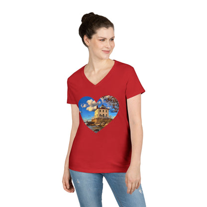 Ladies' Cotton V-Neck T-Shirt • "Fairport Harbor West Breakwater Light" Photo in Heart • 10 color fabric choices
