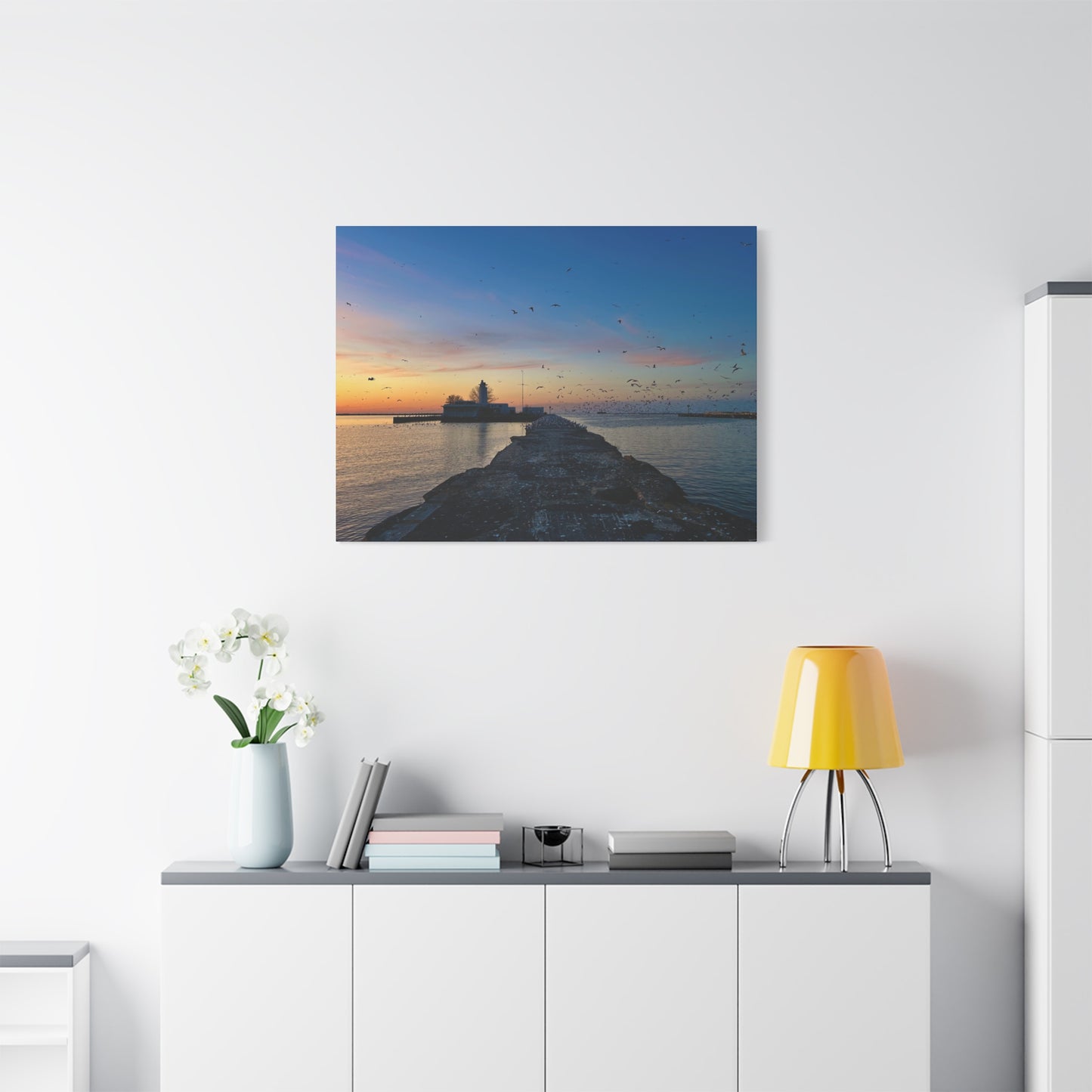 Colorful Canvas Print • "Breakwater Birds" • Vertical or Horizontal orientations • Sizes from 8"x10" to 30"x40"