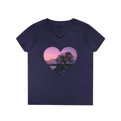 Ladies' Cotton V-Neck T-Shirt • "Willow at Edgewater" Photo in Heart • 10 color fabric choices