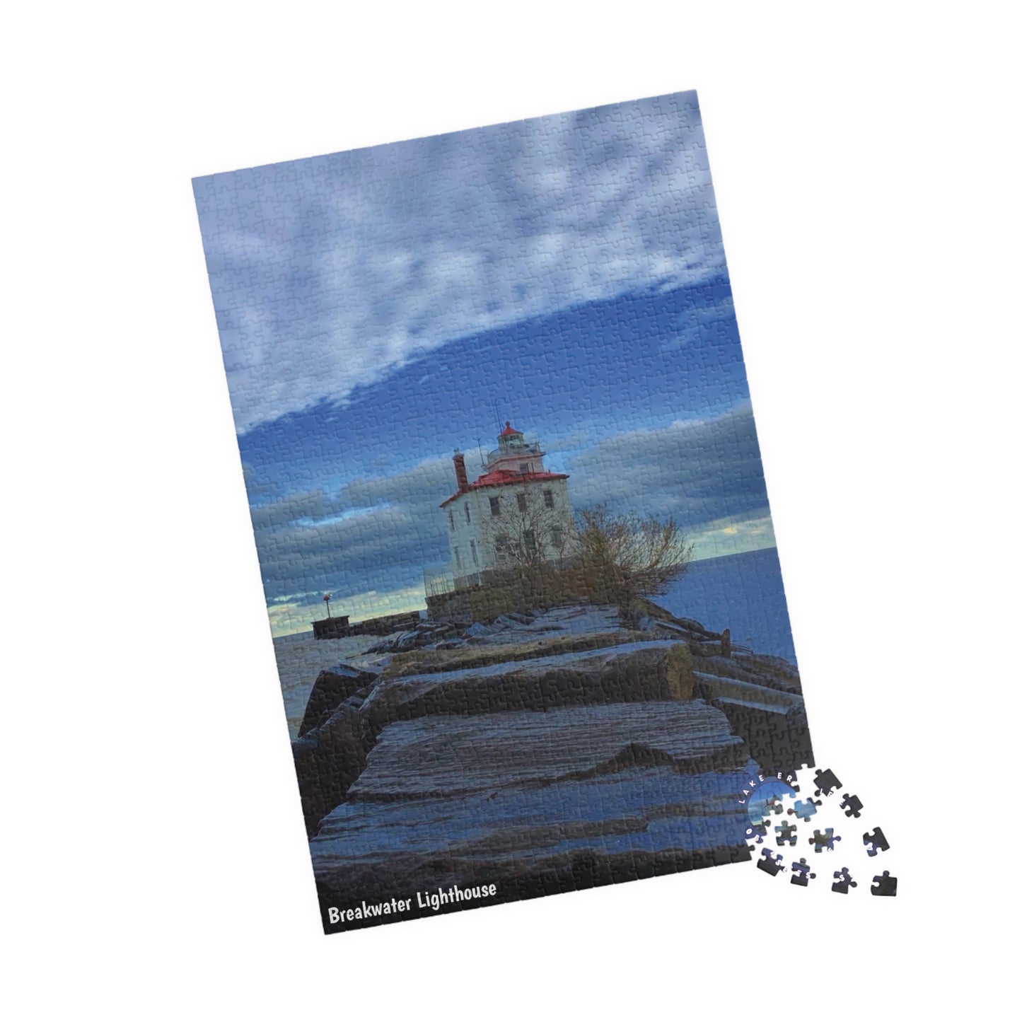 Dazzling Jigsaw Puzzles • "Breakwater Lighthouse" • 110, 252, 520, & 1014-Piece Puzzles for lighthouse lovers