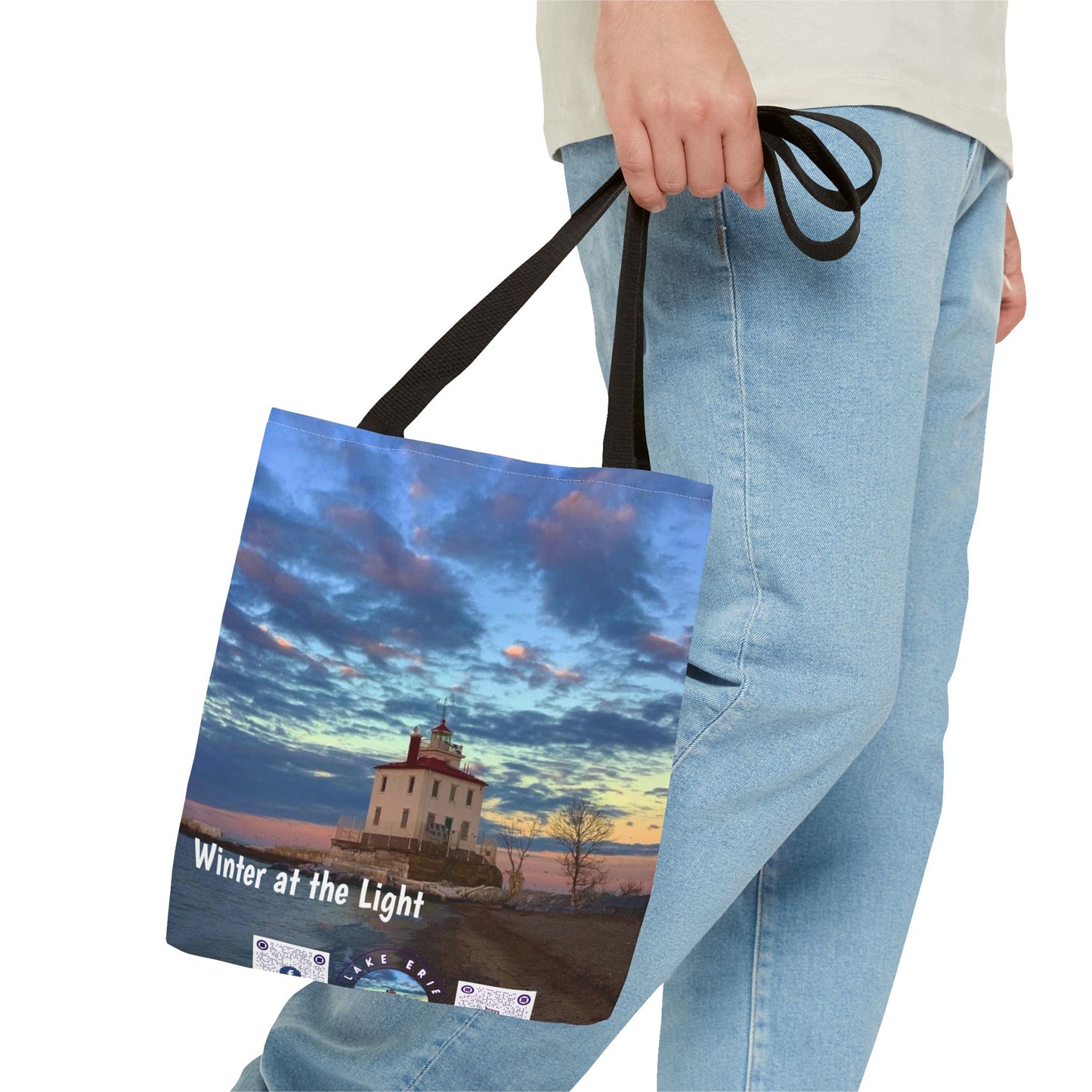 Stylish Photo Tote Bag • "Winter at the Light" • 5 color handle choices