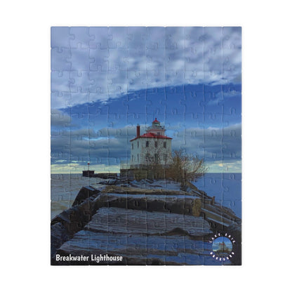 Dazzling Jigsaw Puzzles • "Breakwater Lighthouse" • 110, 252, 520, & 1014-Piece Puzzles for lighthouse lovers