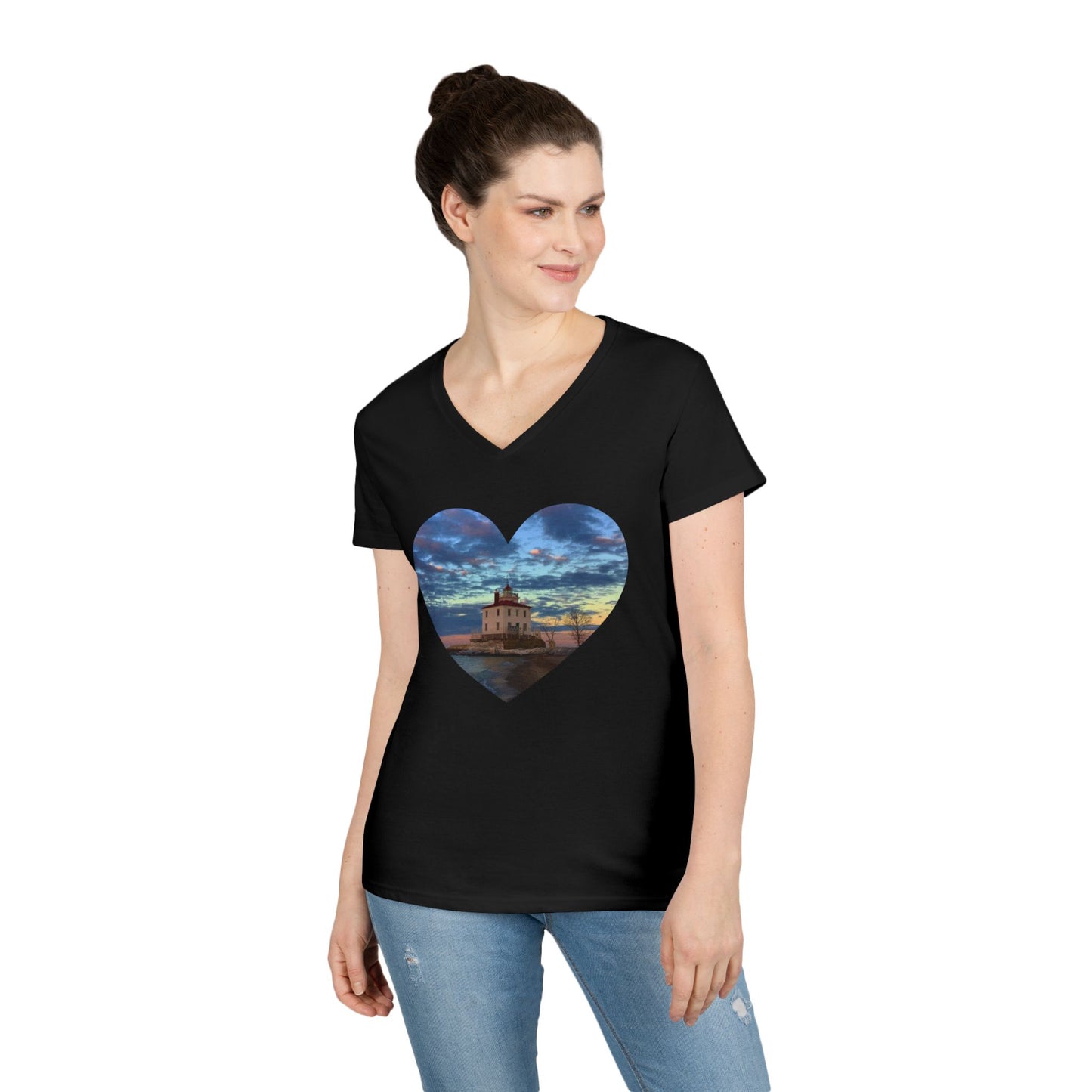 Ladies' V-Neck T-Shirt • 10 colors • "Love the Winter at the Light"