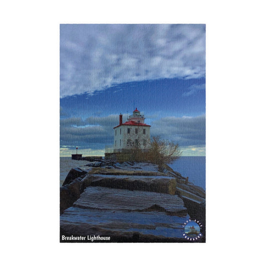 Dazzling Jigsaw Puzzles • "Breakwater Lighthouse" • 110, 252, 520, & 1014-Piece Puzzles for lighthouse lovers
