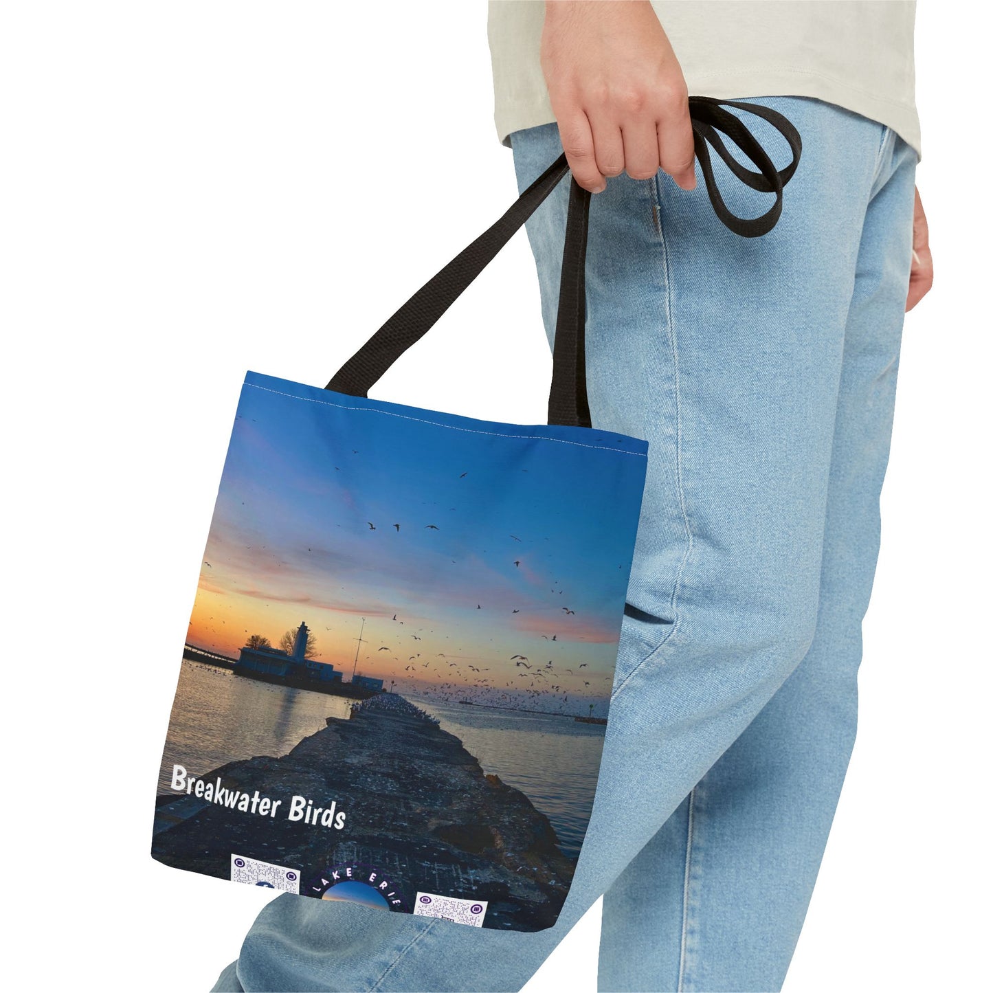 Stylish Photo Tote Bag • "Breakwater Birds" • 5 color handle choices