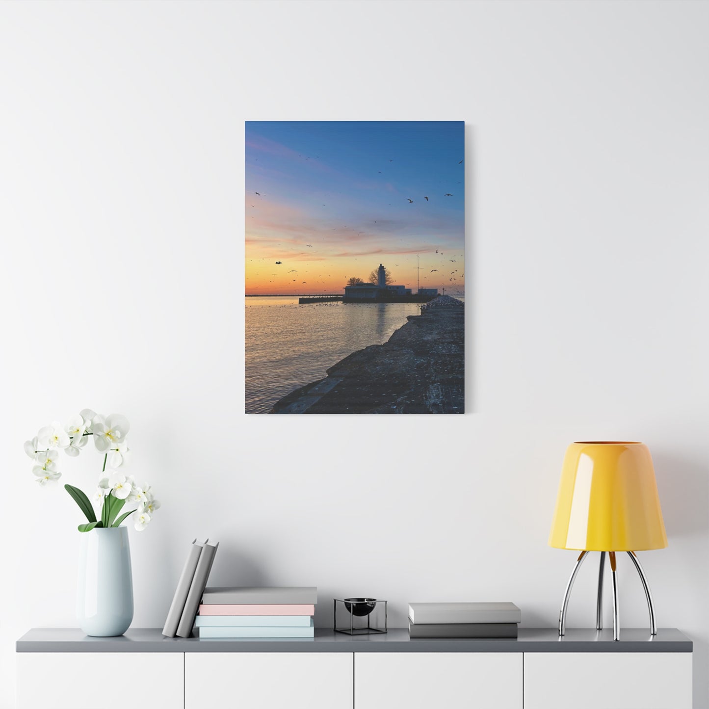 Colorful Canvas Print • "Breakwater Birds" • Vertical or Horizontal orientations • Sizes from 8"x10" to 30"x40"