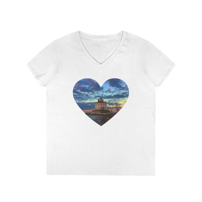Ladies' V-Neck T-Shirt • 10 colors • "Love the Winter at the Light"