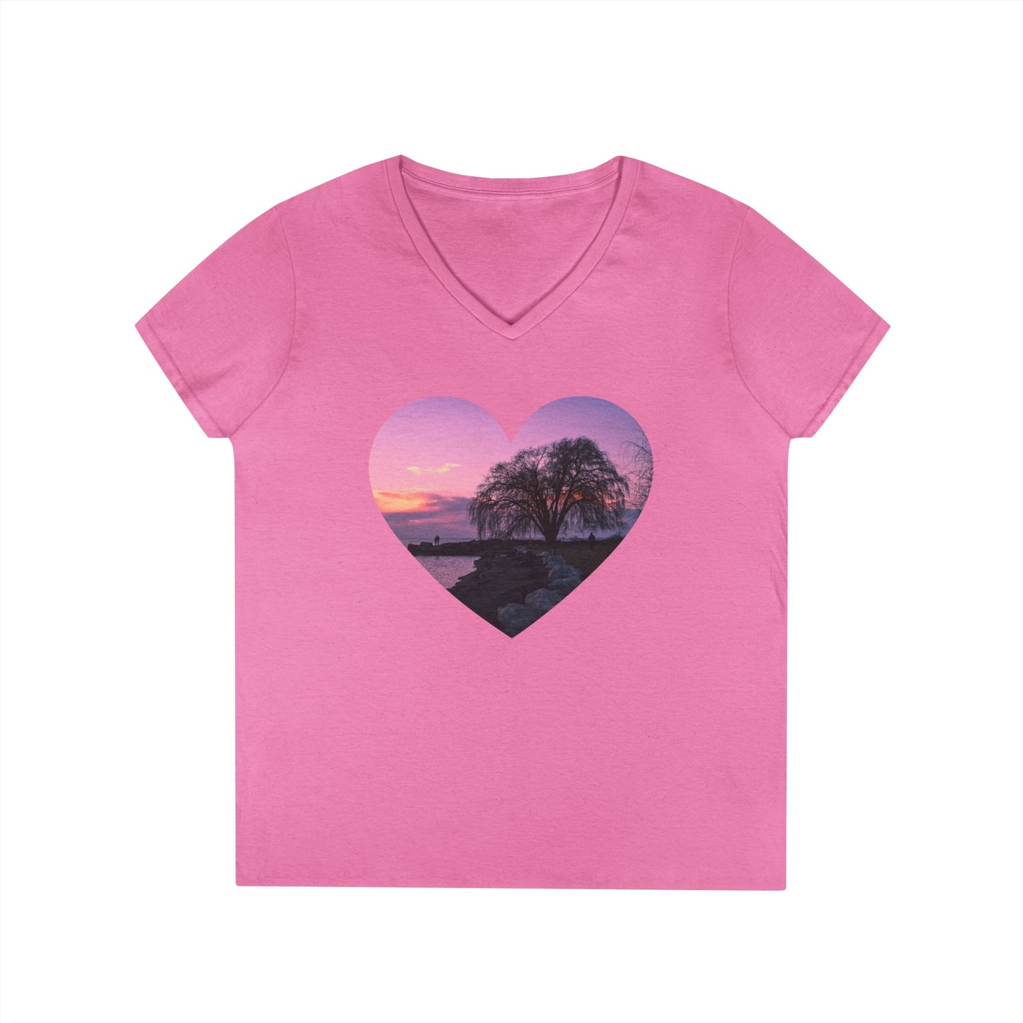 Ladies' Cotton V-Neck T-Shirt • "Willow at Edgewater" Photo in Heart • 10 color fabric choices